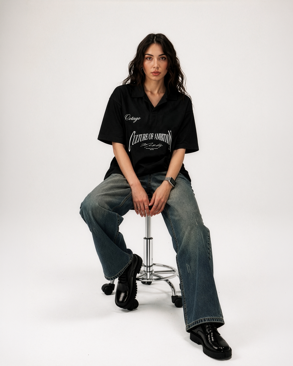 CULTURE OF AMBITION BLACK POLO T-SHIRT
