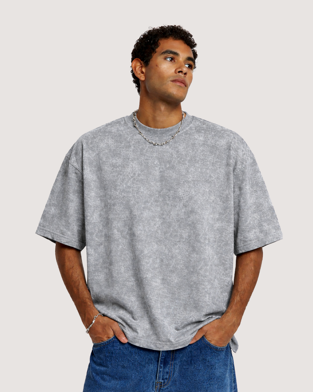 GREY ACID WASHED TEE