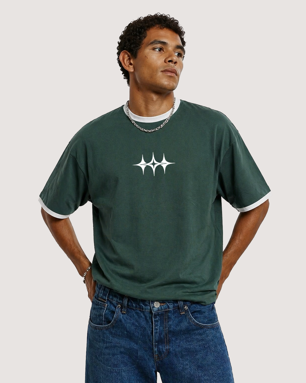 DARK GREEN RINGER TEE