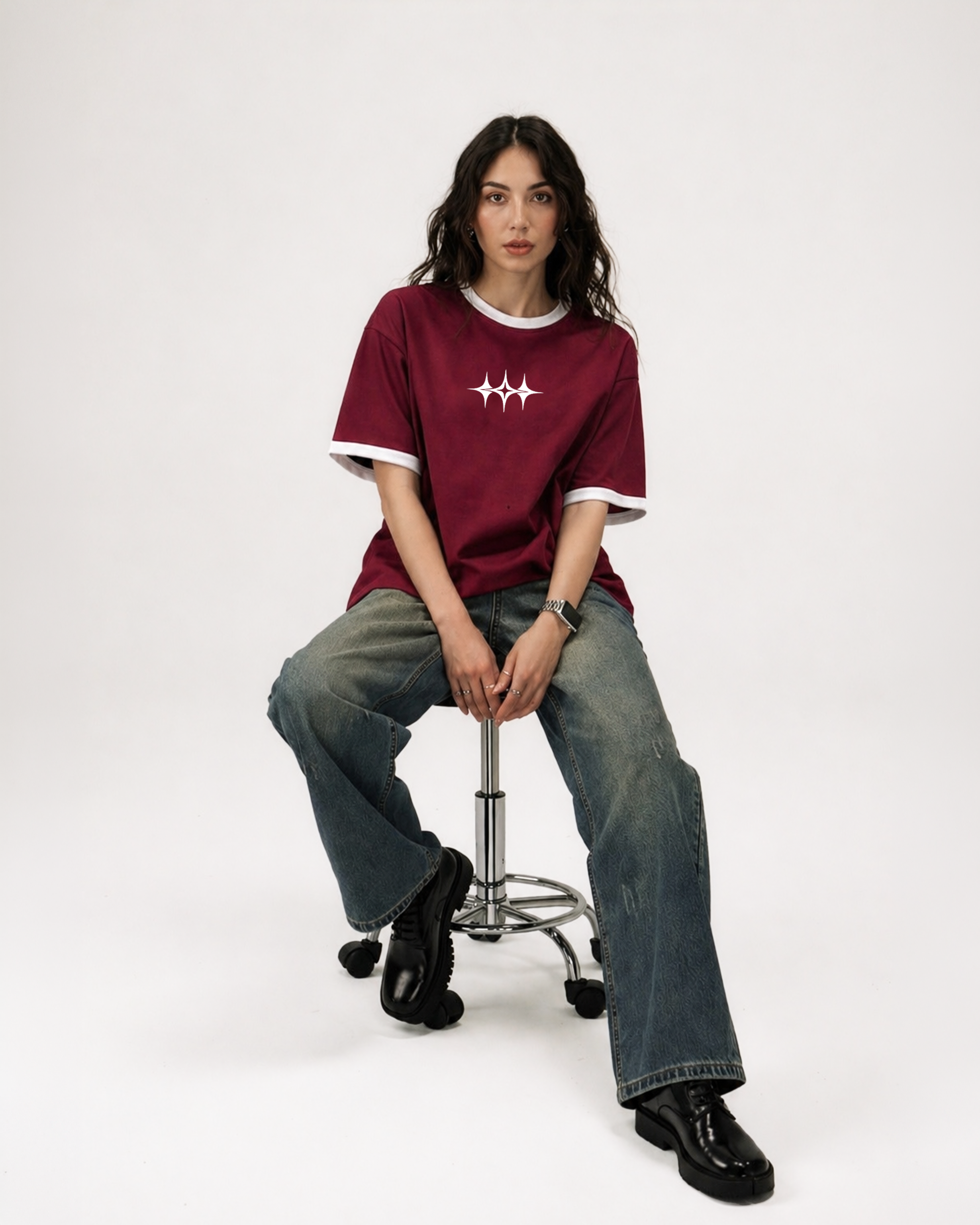 BURGUNDY RINGER TEE