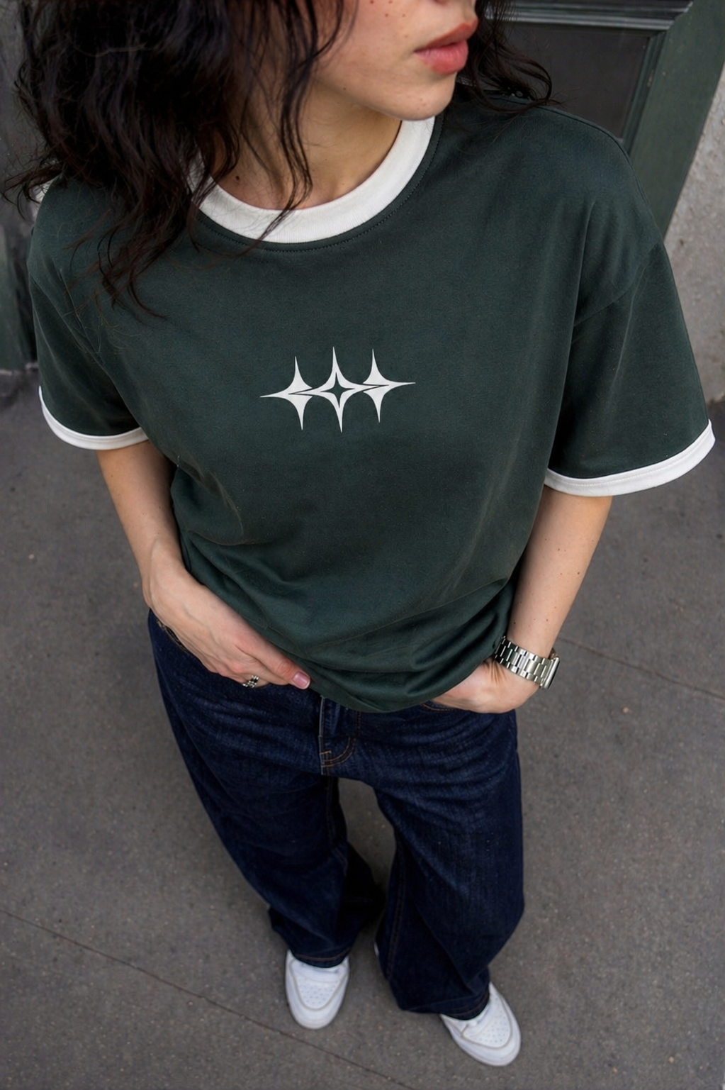 DARK GREEN RINGER TEE
