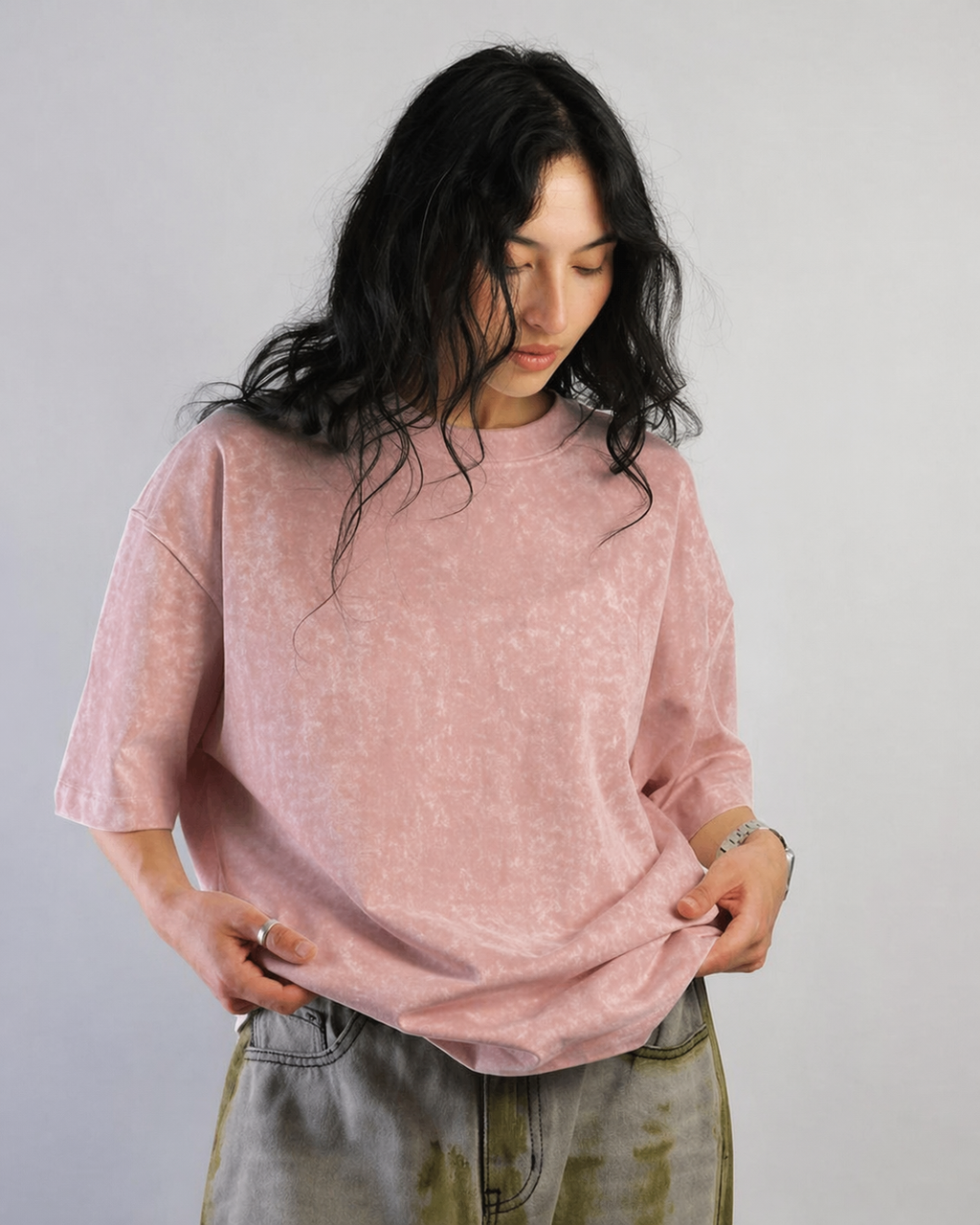 LIGHT PINK ACID WASHED TEE