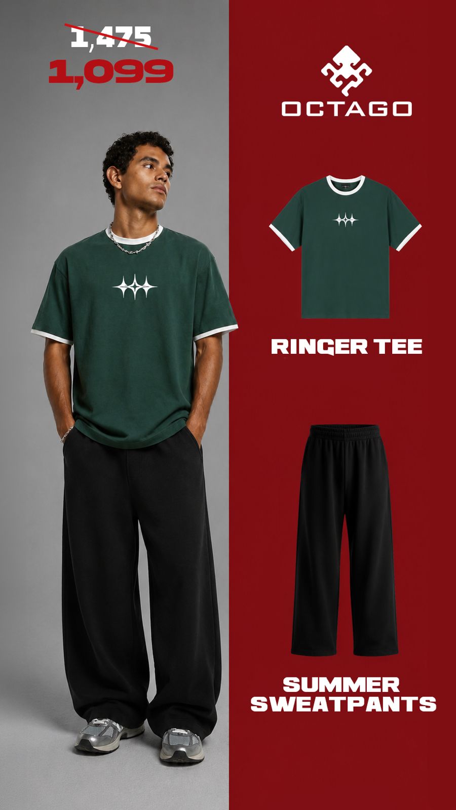 SPECIAL OFFER RINGER TEE + BLACK SWEATPANTS