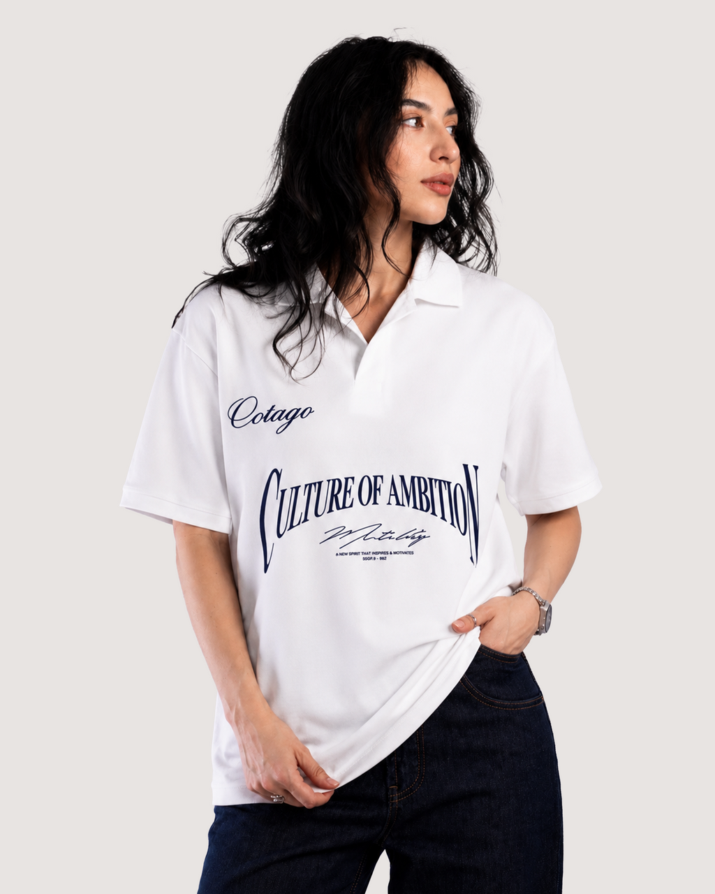 CULTURE OF AMBITION WHITE POLO T-SHIRT