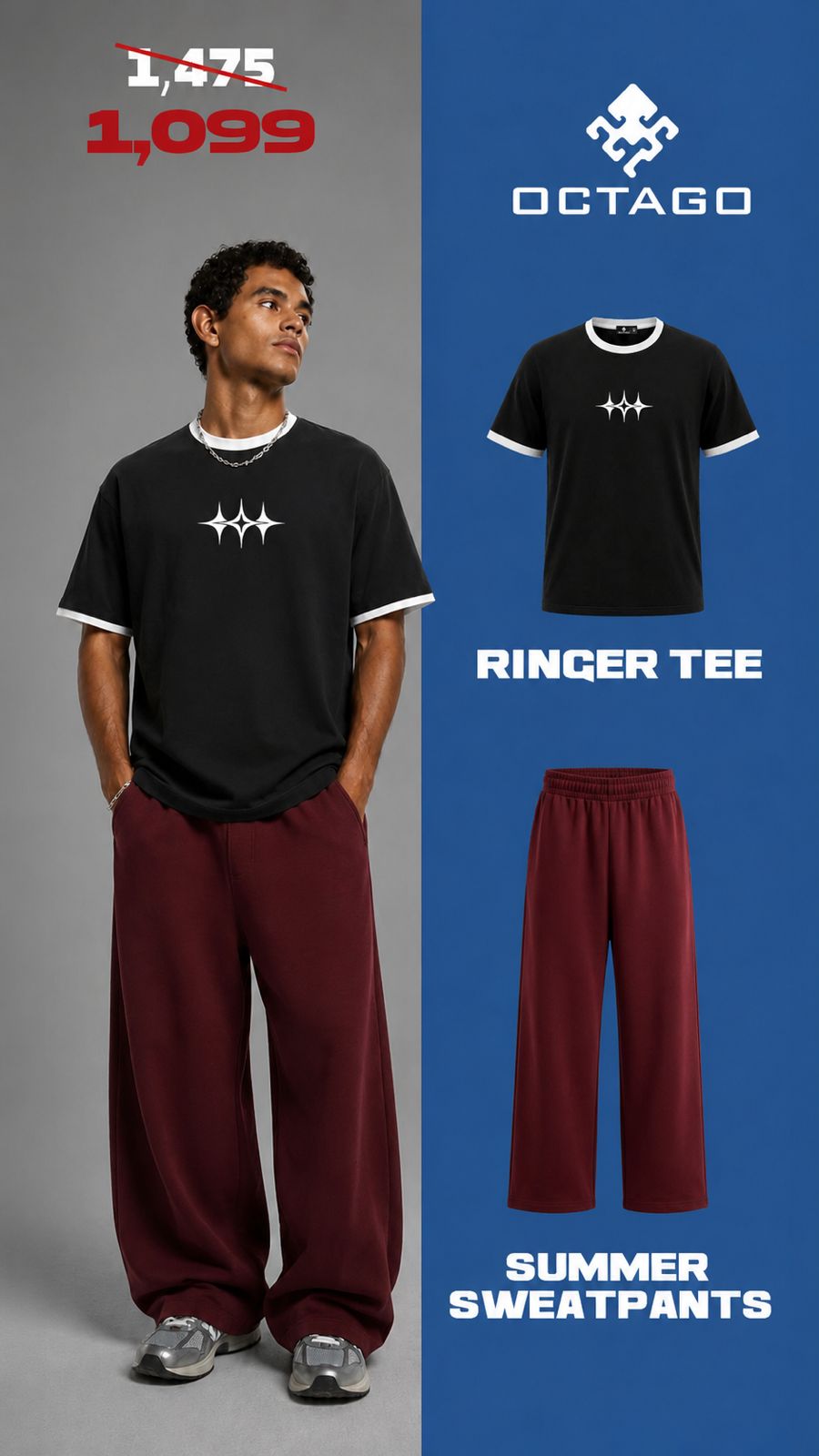 SPECIAL OFFER RINGER TEE+BURGUNDY SWEATPANTS